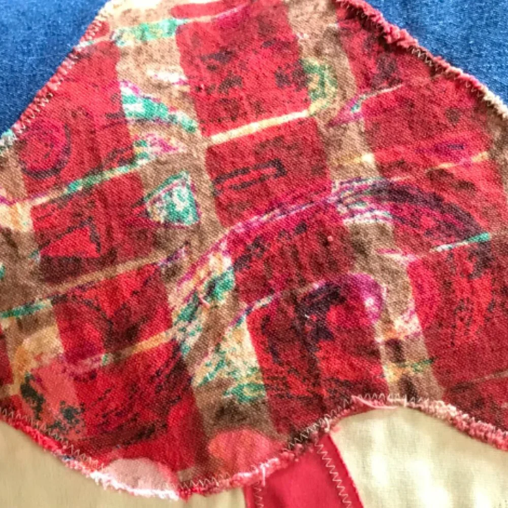 Mushroom Pillow Cover, Handmade 18 x 18 Whimsical Cottagecore Recycled Denim